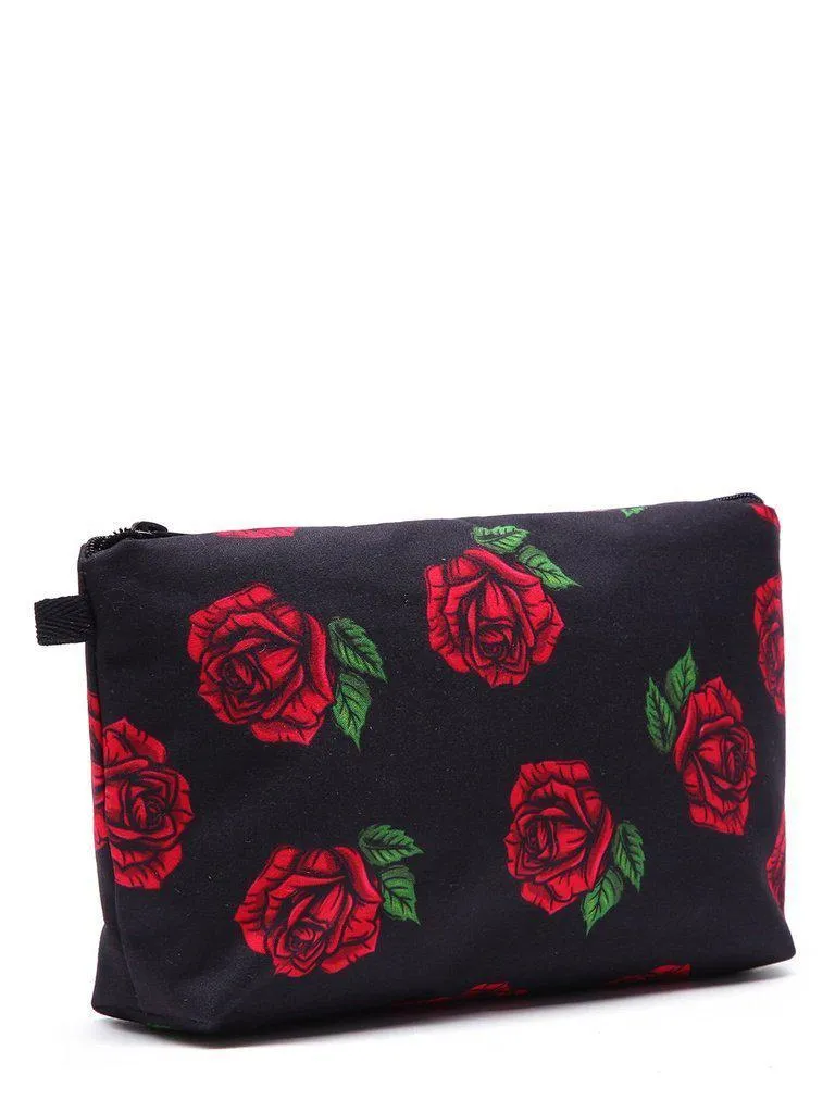 Rose Flower Print Makeup Bag