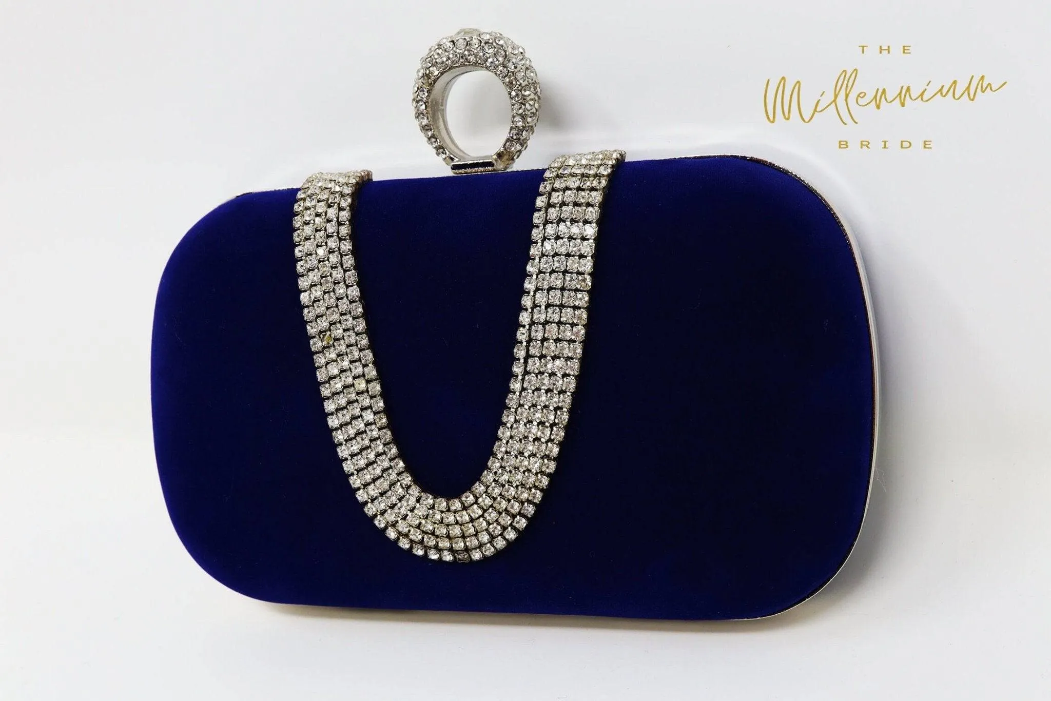 Royal Blue Velvet Crystal Mini Wedding Clutch, Statement Bag, Evening Clutch, Wedding Clutch, Bridal Bag, Blue Cross Body Bag