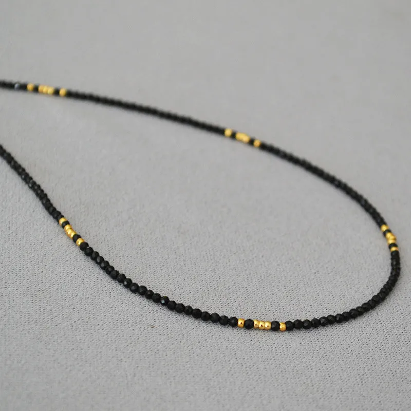 Sparkling Black Crystals Gold-Plated Choker