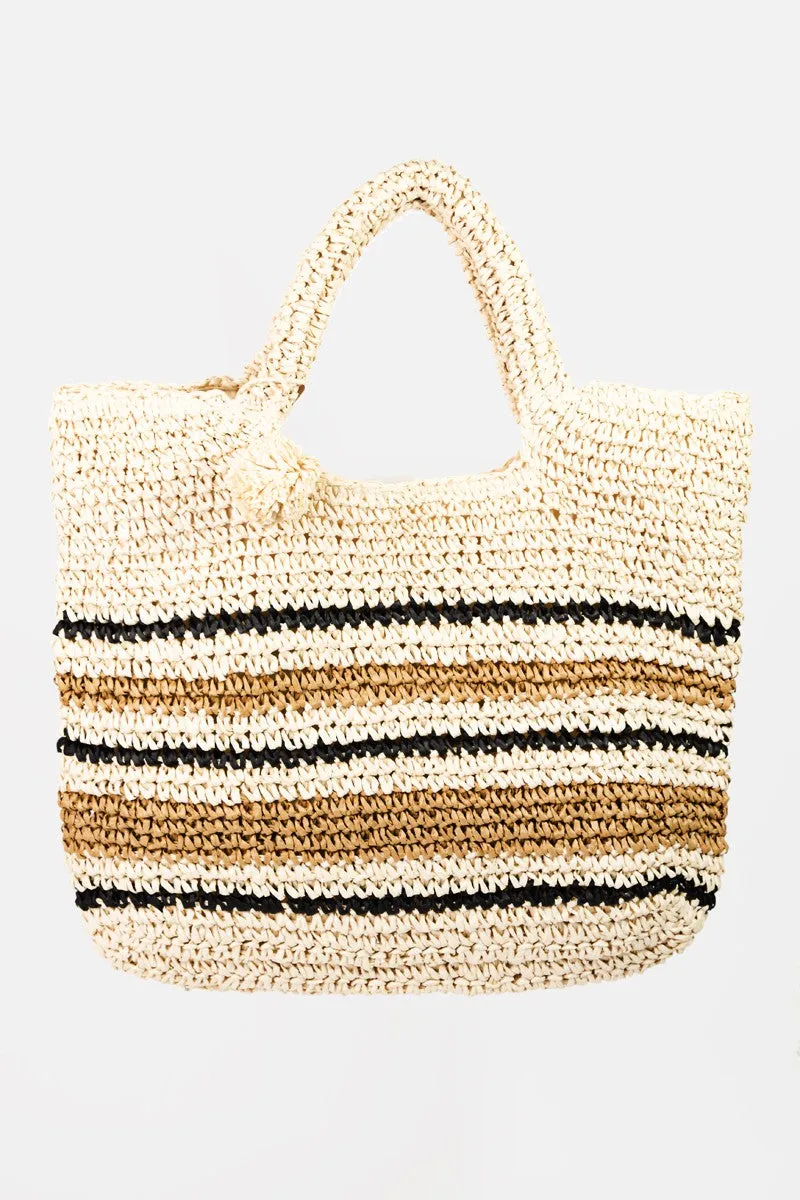 TEEK - Fame Striped Straw Braided Tote Bag