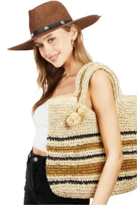 TEEK - Fame Striped Straw Braided Tote Bag