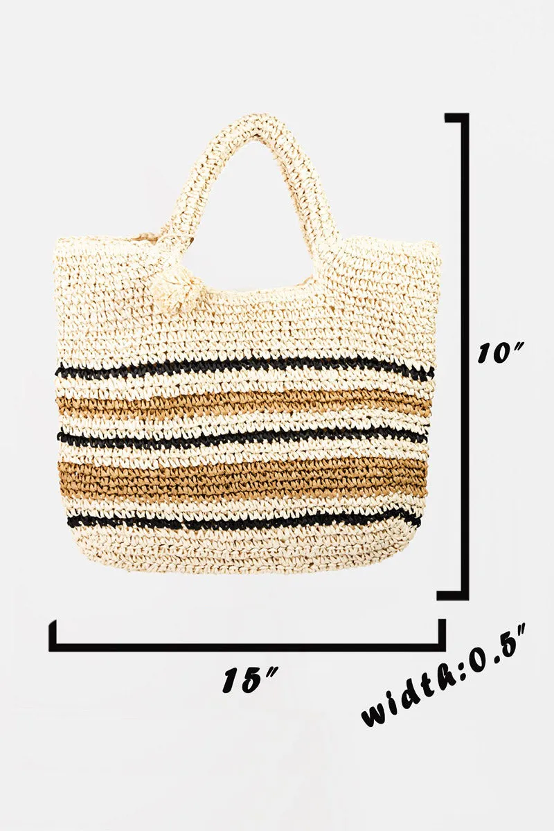 TEEK - Fame Striped Straw Braided Tote Bag