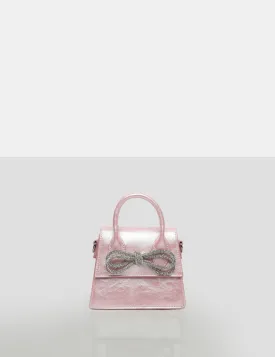 The Indy Pink Pu Diamante Bow Mini Bag