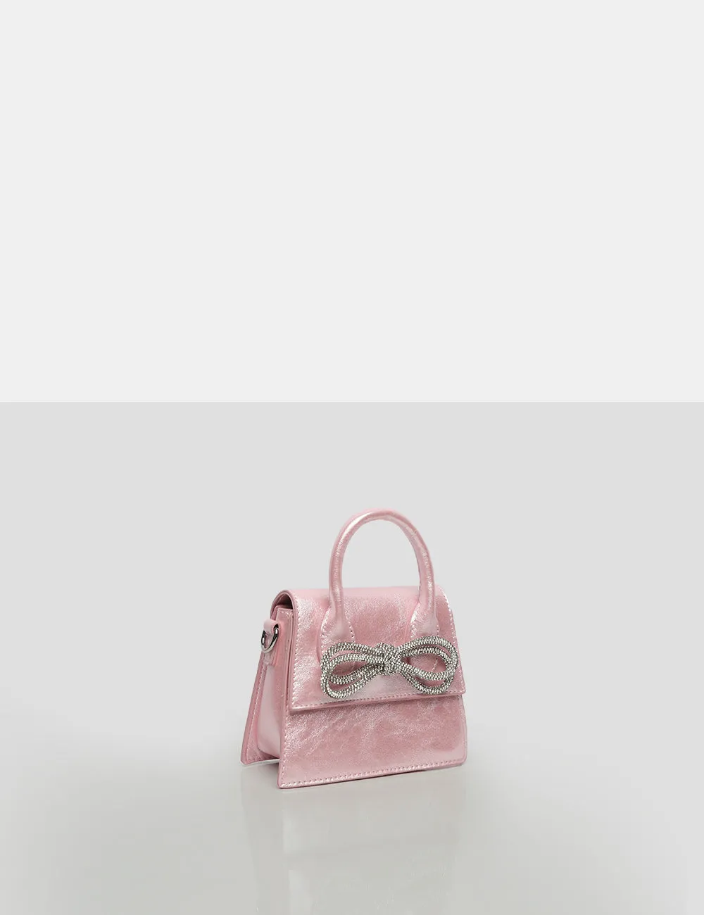 The Indy Pink Pu Diamante Bow Mini Bag