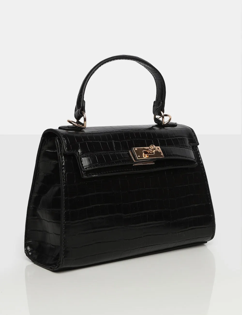 The Maddyson Black Patent Croc One Handle Mini Tote Bag