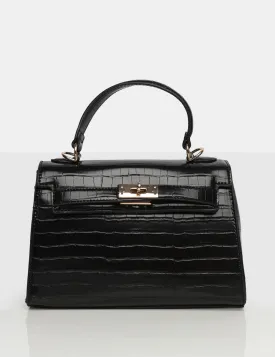 The Maddyson Black Patent Croc One Handle Mini Tote Bag