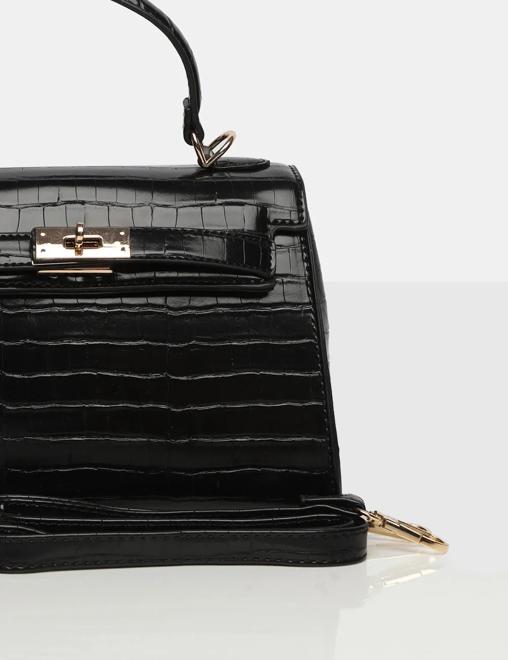 The Maddyson Black Patent Croc One Handle Mini Tote Bag