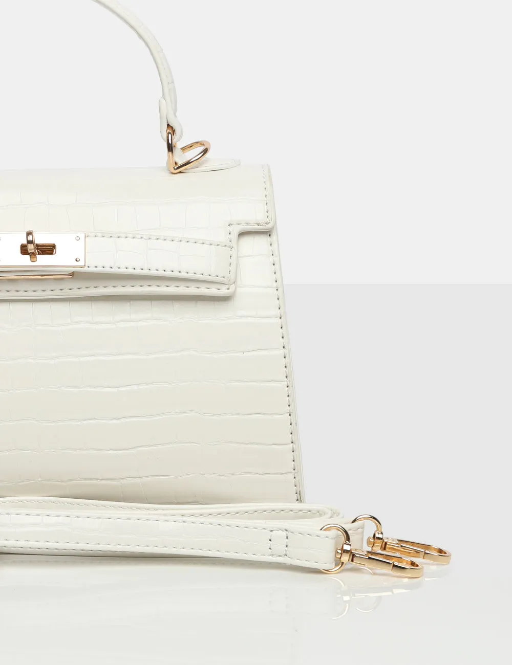 The Maddyson White Patent Croc One Handle Mini Tote Bag