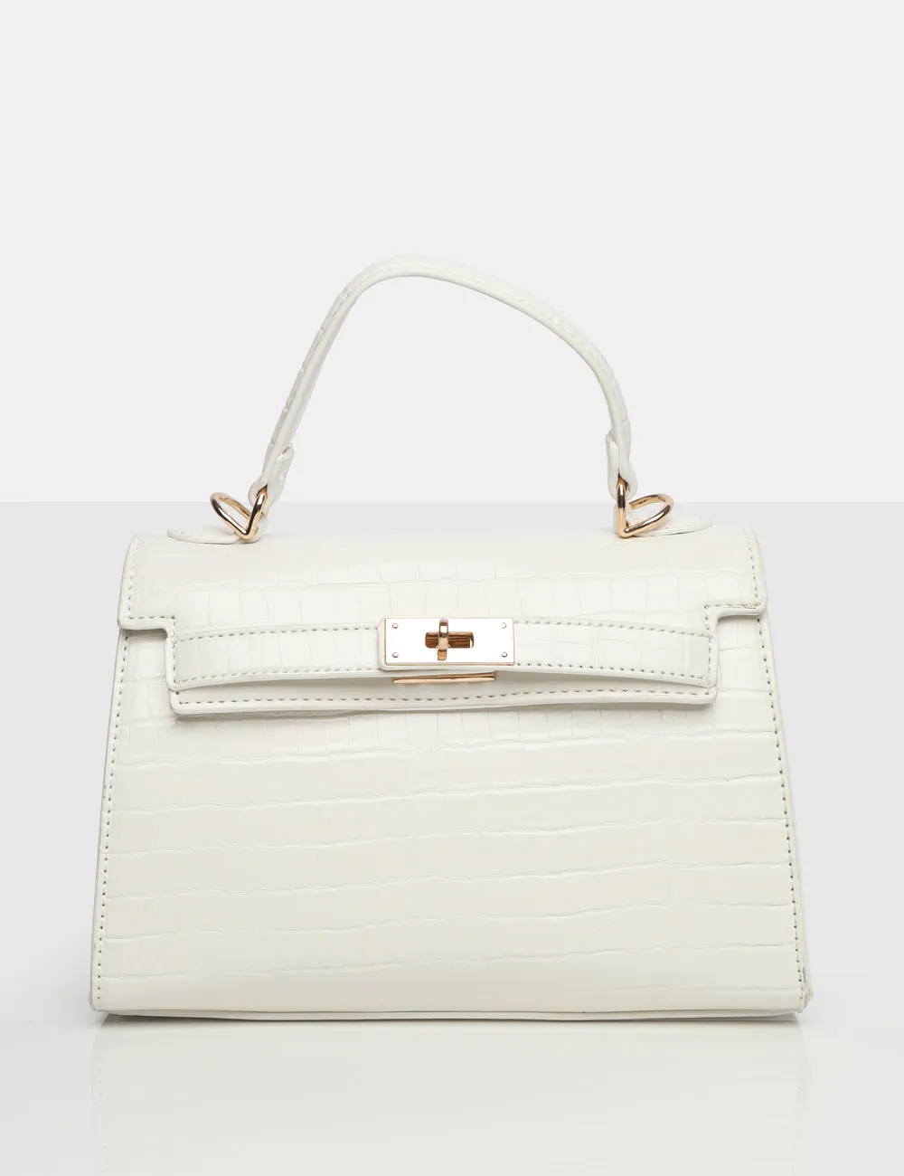 The Maddyson White Patent Croc One Handle Mini Tote Bag