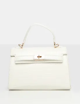 The Maddyson White Patent Croc One Handle Mini Tote Bag