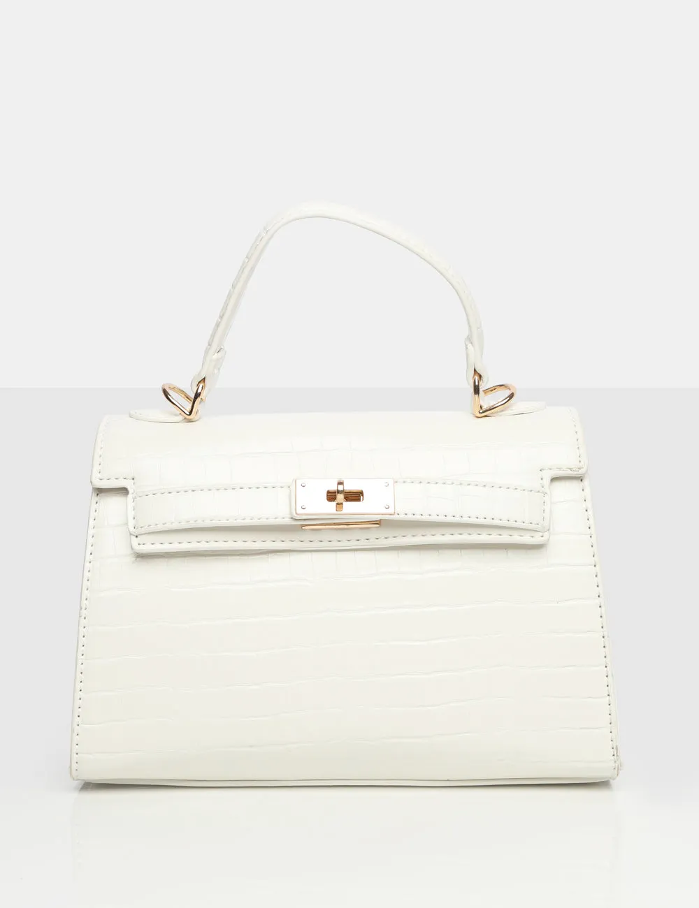 The Maddyson White Patent Croc One Handle Mini Tote Bag