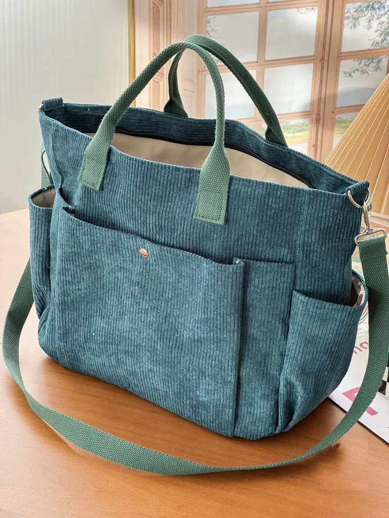 Thick Corduroy Shoulder Bags Simple All-Match Commute Totes Student Leisure Artistic Portable Messenger Bag