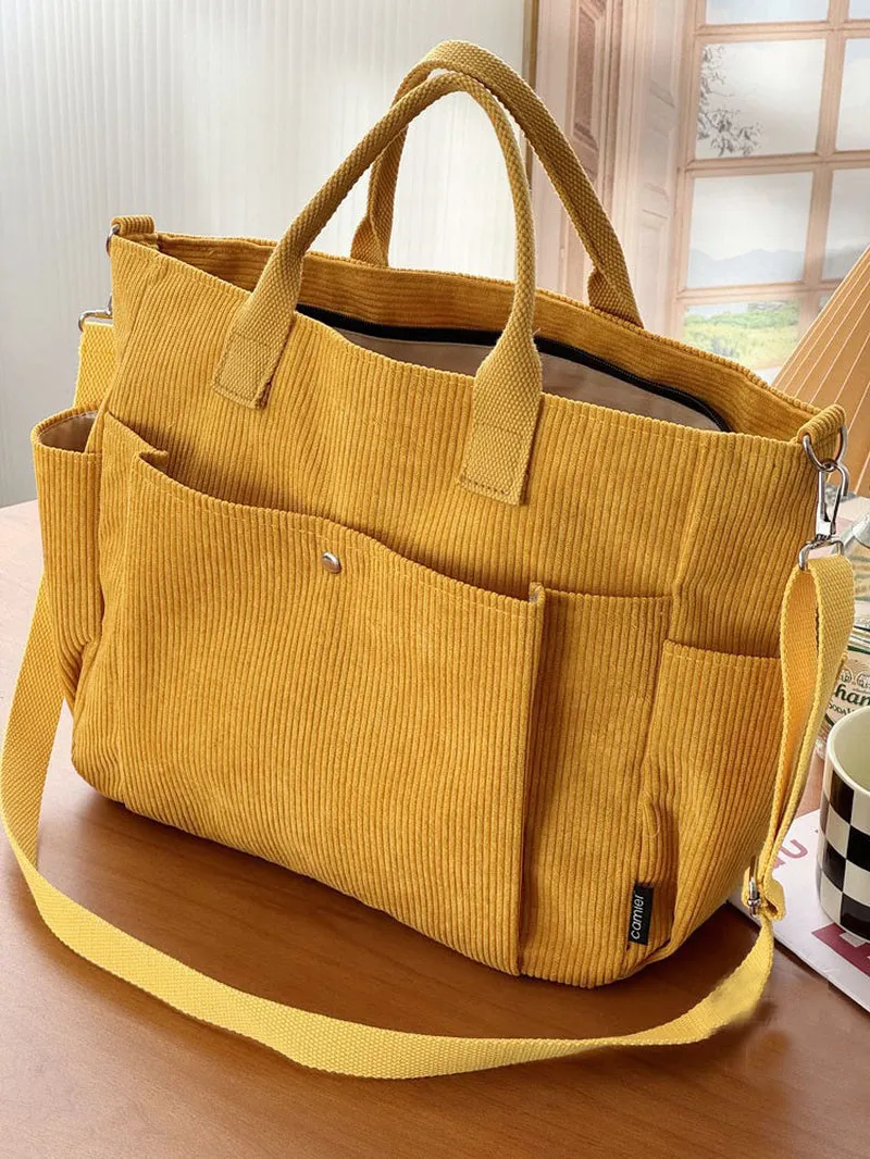 Thick Corduroy Shoulder Bags Simple All-Match Commute Totes Student Leisure Artistic Portable Messenger Bag