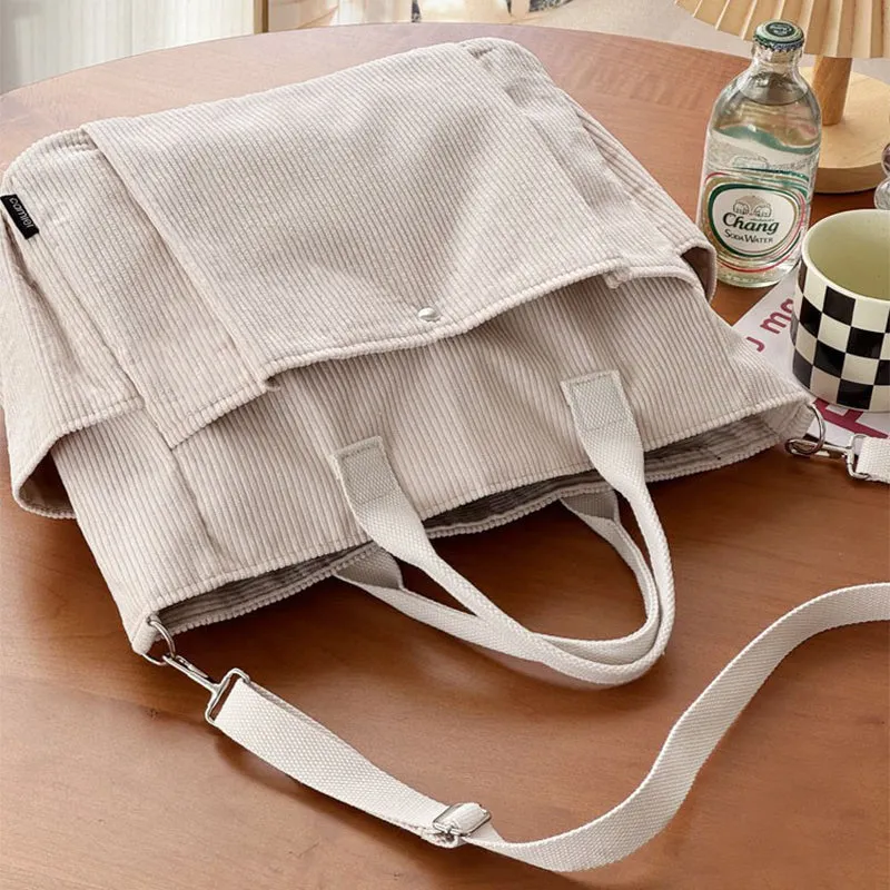 Thick Corduroy Shoulder Bags Simple All-Match Commute Totes Student Leisure Artistic Portable Messenger Bag