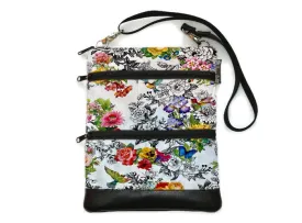 Travel Bags Crossbody Purse - Cross Body - Faux Leather - Tablet Purse - Decoupage Black and White Fabric