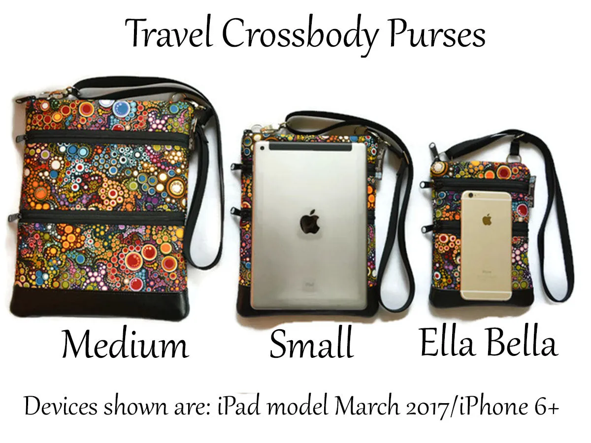 Travel Bags Crossbody Purse - Cross Body - Faux Leather - Tablet Purse -  Garden Party Canvas Fabric