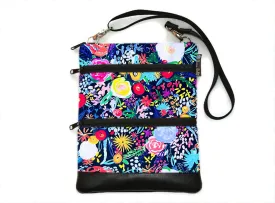 Travel Bags Crossbody Purse - Cross Body - Faux Leather - Tablet Purse -  Painted Petal Fabric