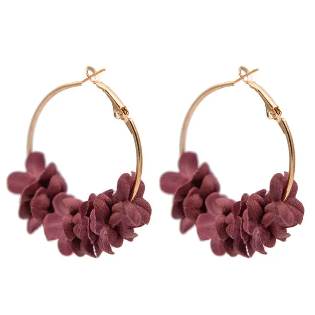 Trendy Girls Fabric Flower Drop Earrings