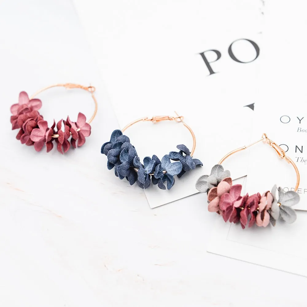 Trendy Girls Fabric Flower Drop Earrings