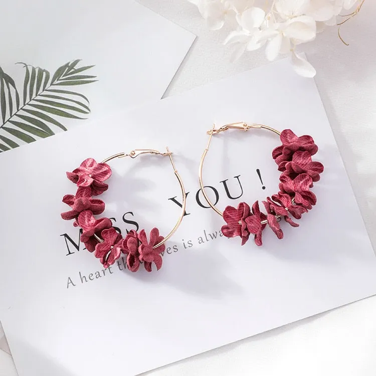 Trendy Girls Fabric Flower Drop Earrings