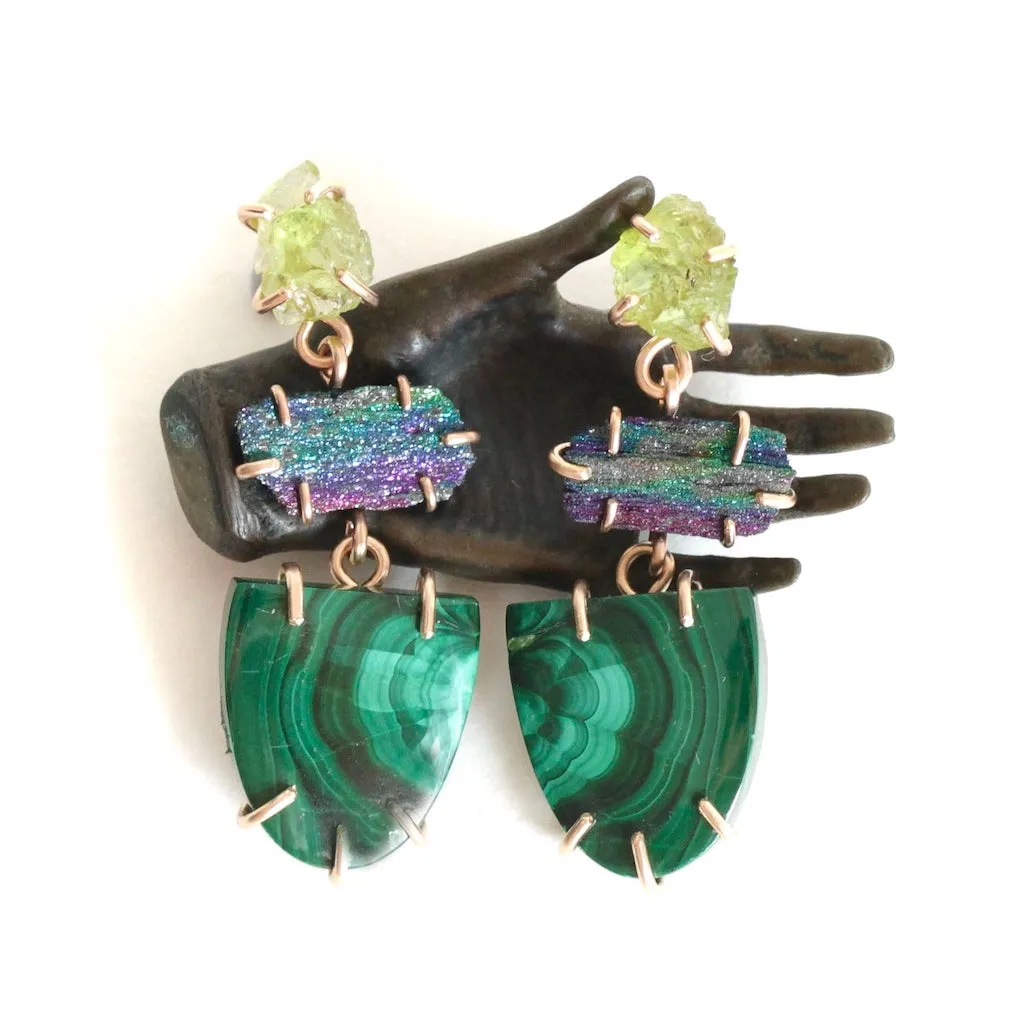 Triple Tier Malachite Earrings