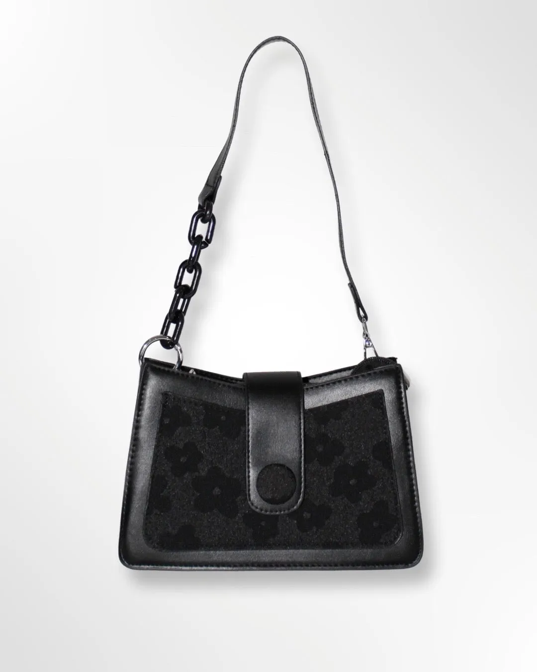 Vegan Leather Black Floral Hand Bag