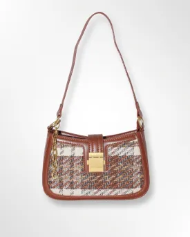 Vegan Leather Brown Plaid Hand Bag