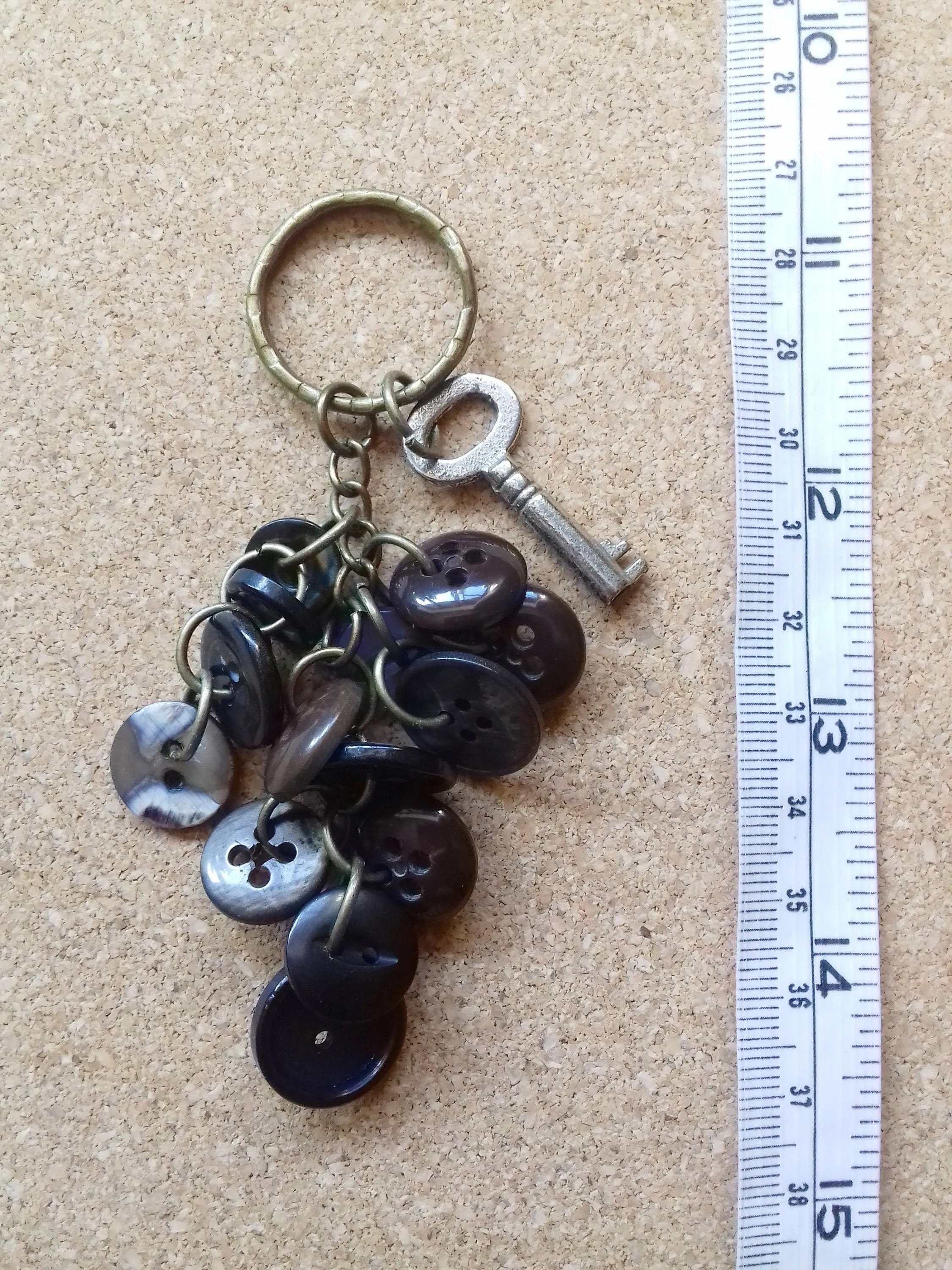 Vintage Key Black Brown Buttons Key Ring