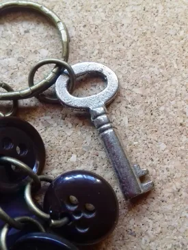 Vintage Key Black Brown Buttons Key Ring