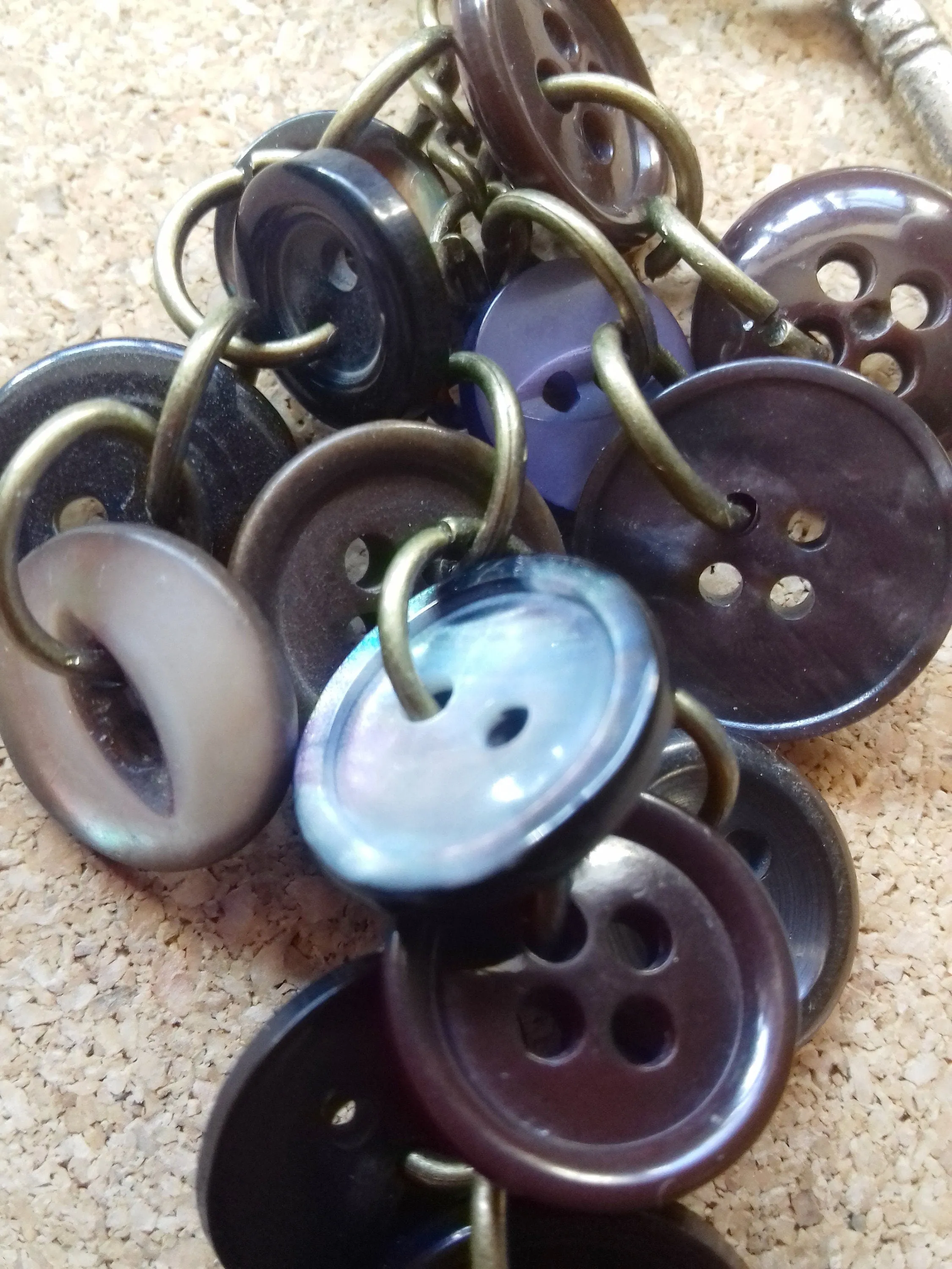 Vintage Key Black Brown Buttons Key Ring