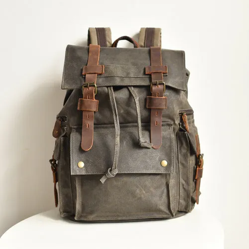 Waxed Laptop 15 6 inches Canvas Travel Backpack Rucksack Bag