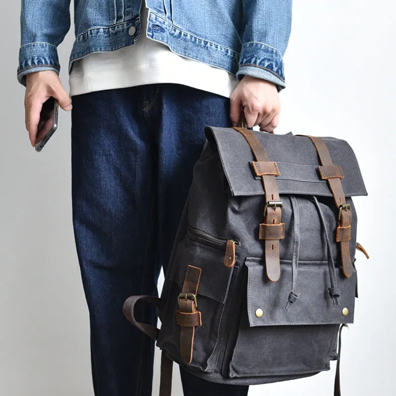 Waxed Laptop 15 6 inches Canvas Travel Backpack Rucksack Bag