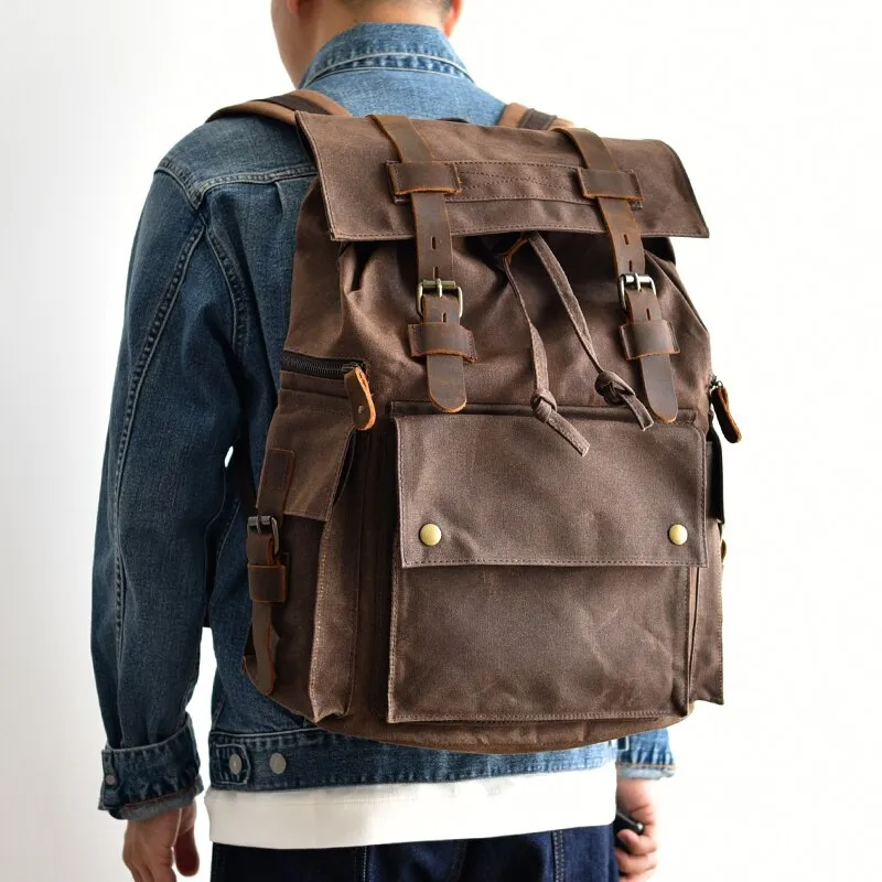 Waxed Laptop 15 6 inches Canvas Travel Backpack Rucksack Bag