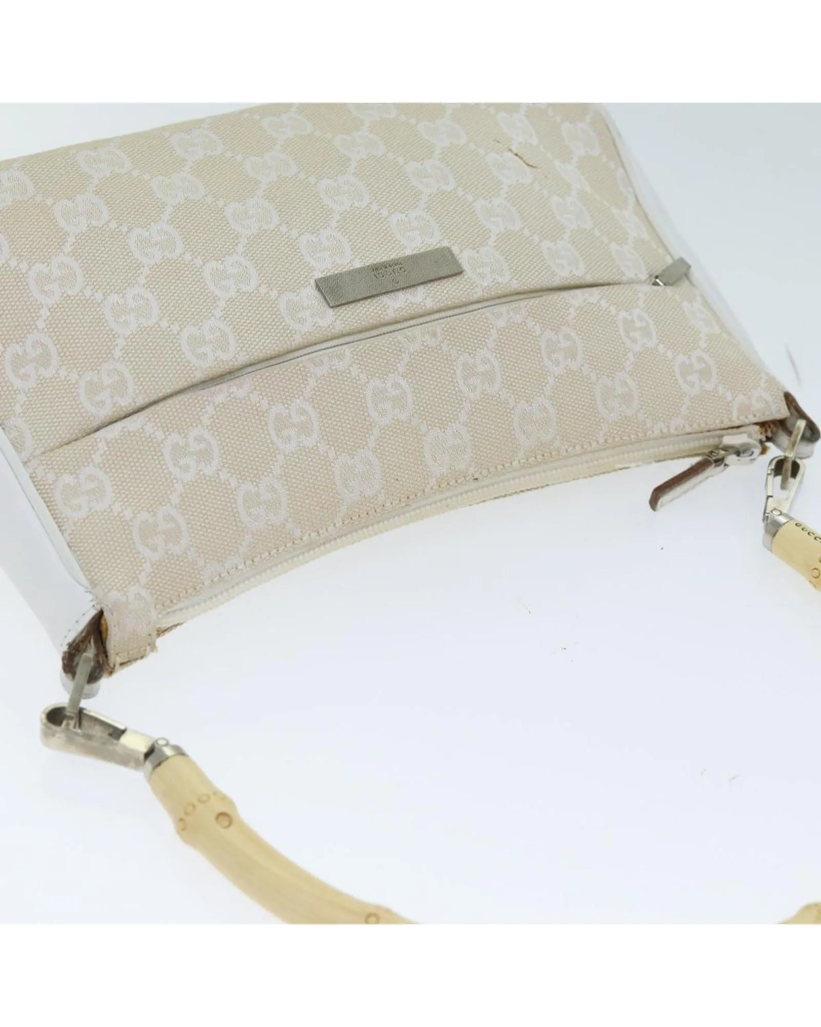 White GG Canvas Hand Bag with Bamboo Detail and Accessories - Italian Made