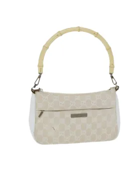 White GG Canvas Hand Bag with Bamboo Detail and Accessories - Italian Made