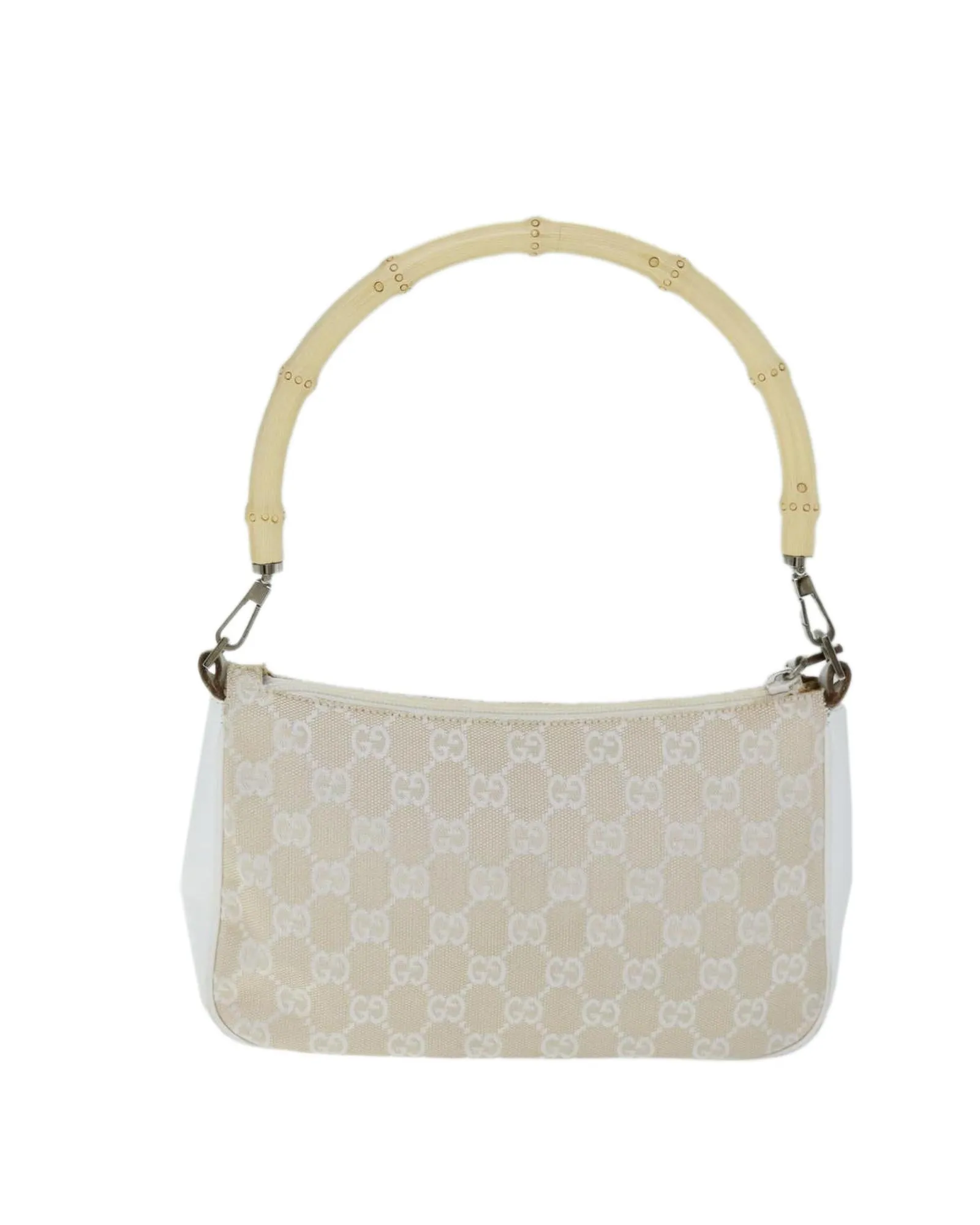 White GG Canvas Hand Bag with Bamboo Detail and Accessories - Italian Made