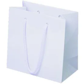 White Glossy Rope Handle Euro-Tote Shopping Bags - 6.5 x 3.5 x 6.5