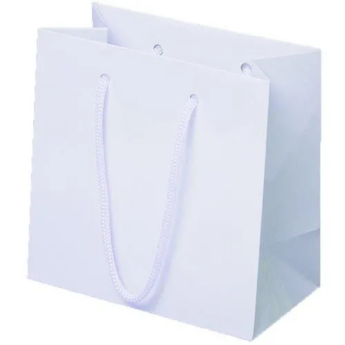 White Glossy Rope Handle Euro-Tote Shopping Bags - 6.5 x 3.5 x 6.5