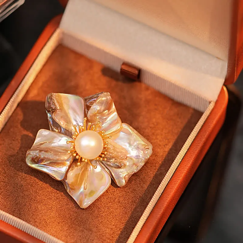 Women's Baroque Pearl Asymmetric Flower Brooch