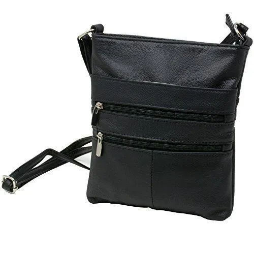 Women's Leather Mini Body Purse - Five Compartments, Adjustable Strap RM011