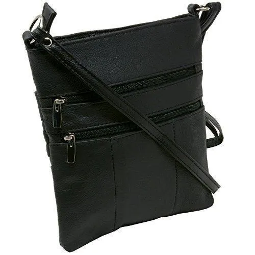 Women's Leather Mini Body Purse - Five Compartments, Adjustable Strap RM011