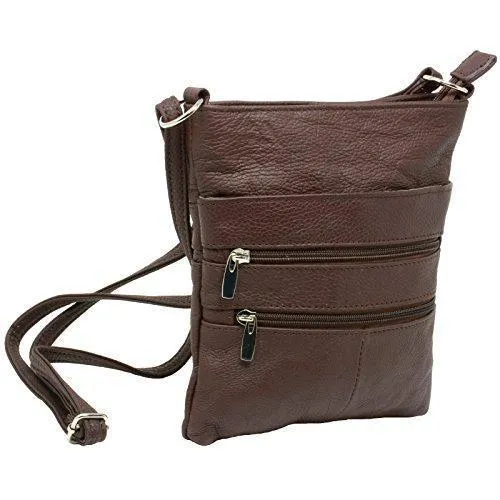 Women's Leather Mini Body Purse - Five Compartments, Adjustable Strap RM011