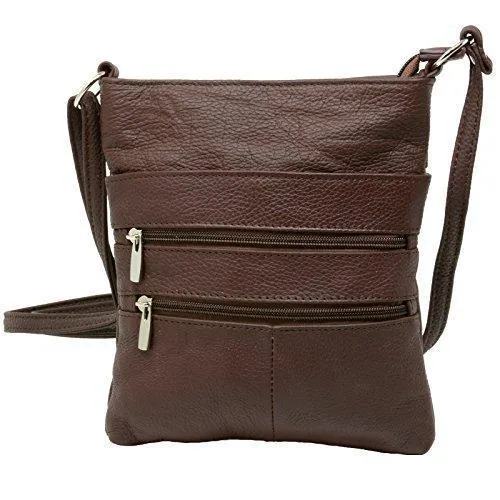 Women's Leather Mini Body Purse - Five Compartments, Adjustable Strap RM011