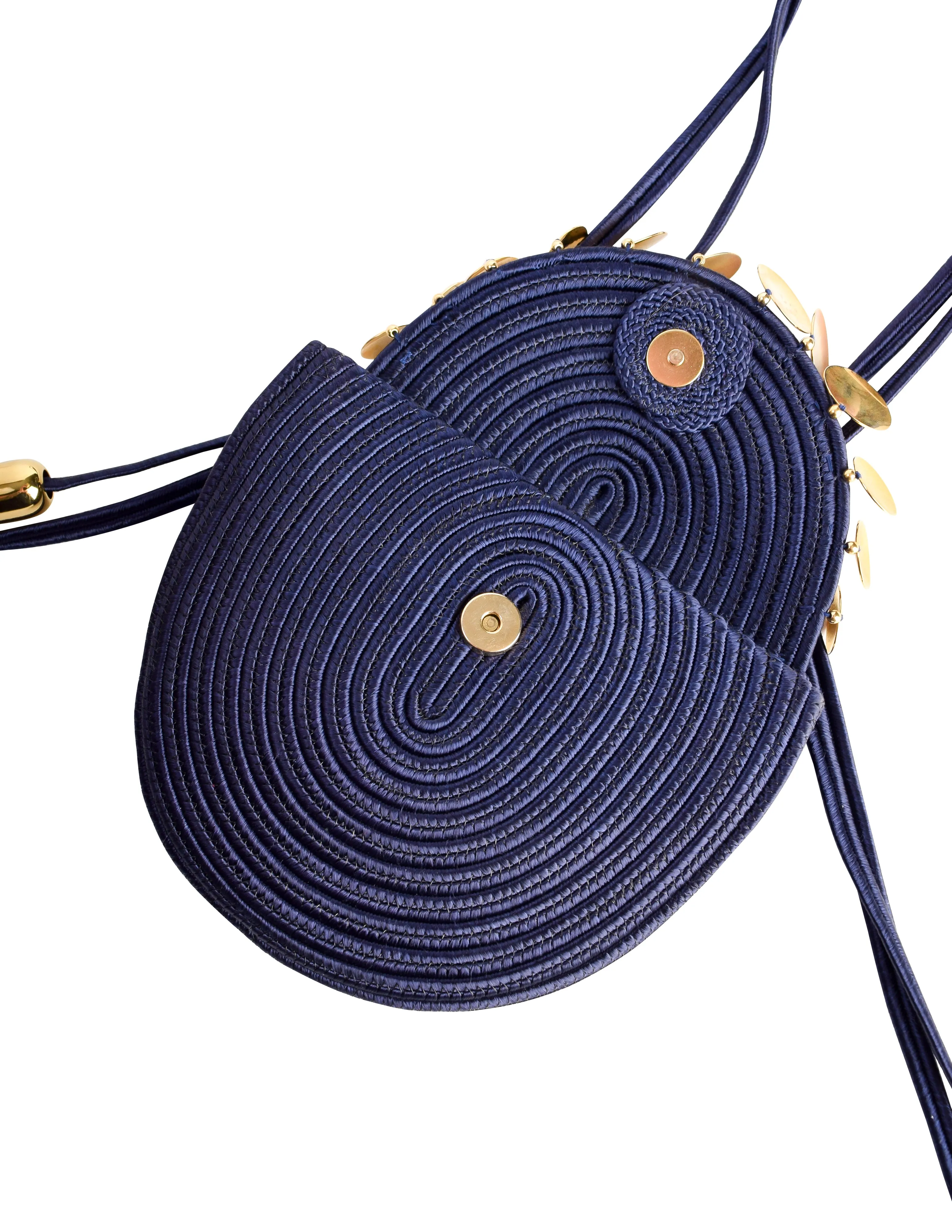 Yves Saint Laurent Vintage Navy Passementerie Tassel Golden Disc Crossbody Bag