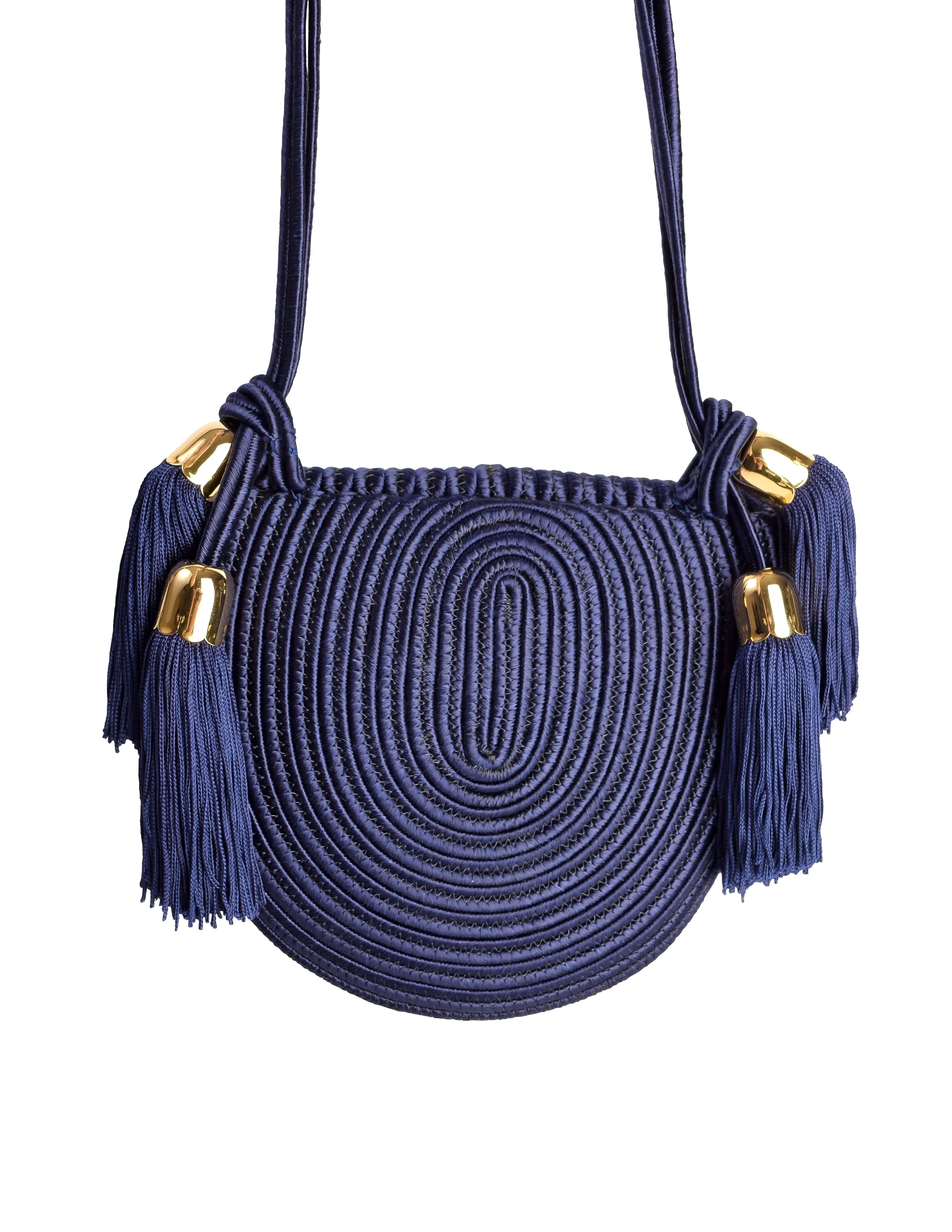 Yves Saint Laurent Vintage Navy Passementerie Tassel Golden Disc Crossbody Bag