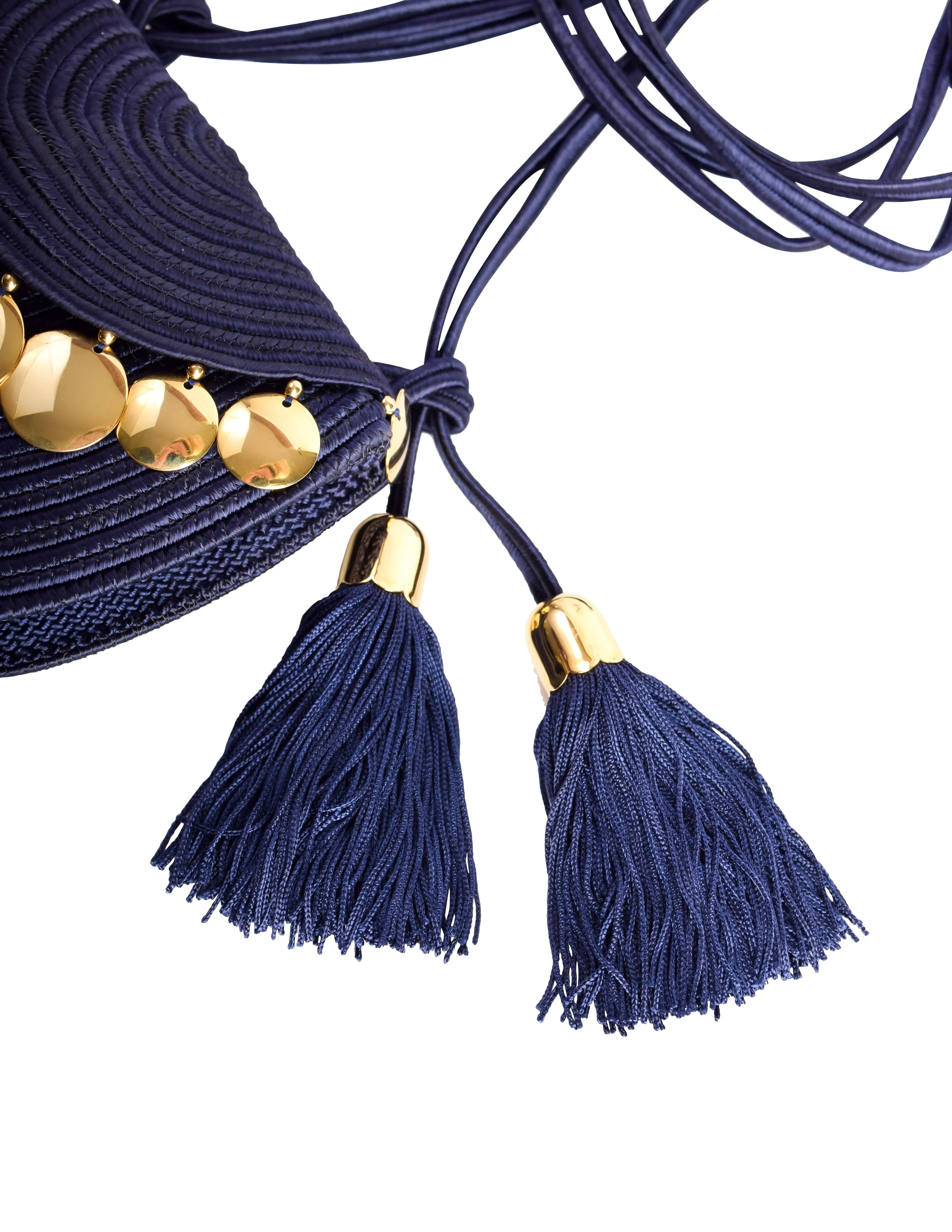 Yves Saint Laurent Vintage Navy Passementerie Tassel Golden Disc Crossbody Bag